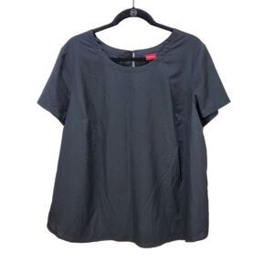 Merona Blouse Shirt Womens 2 Black Keyhole Back Short Sleeve 100% Polyester Top